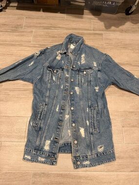 Zara Men's Distressed Blue Denim Jacket - Classic Casual Coat